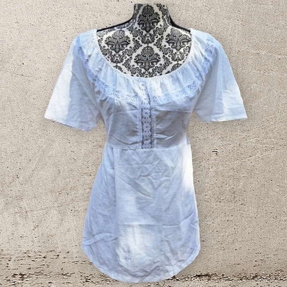 Boho Print Top w/ Lace Trim